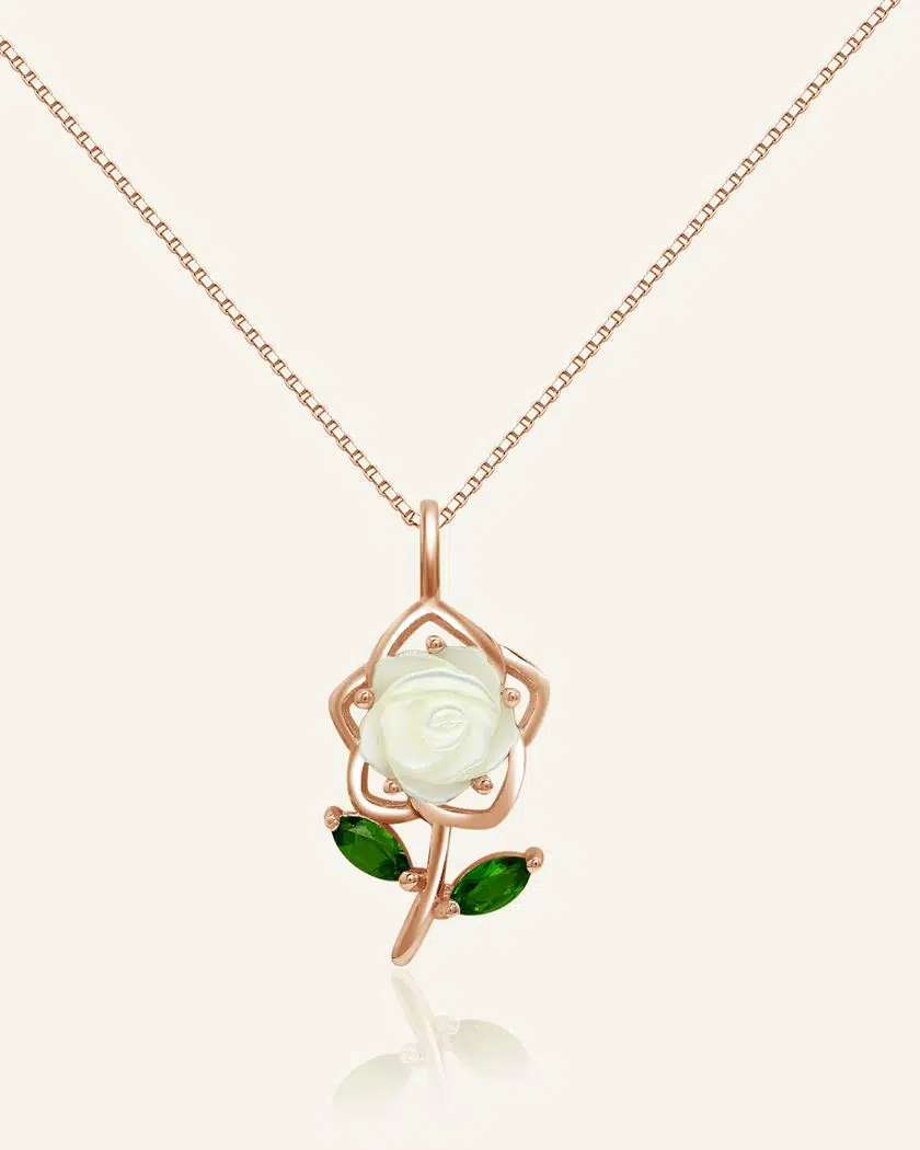 White Shell Rose Necklace – Rose Gold