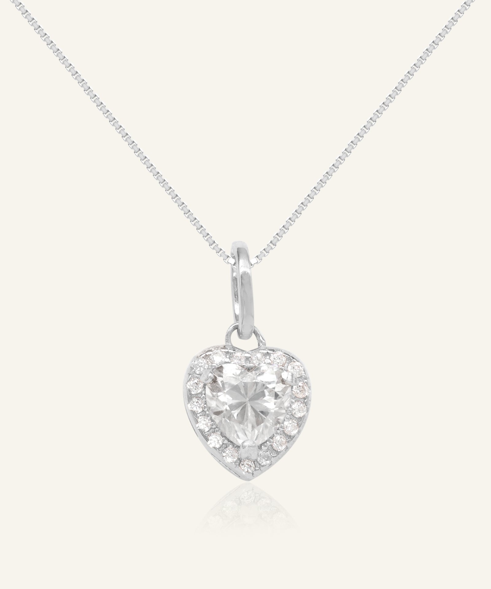 White Moissanite Heart Halo Necklace by Elate
