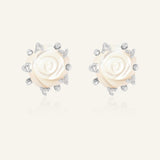 Handcarved White Shell Rose Studs