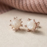 Handcarved White Shell Rose Studs