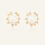 Handcarved White Shell Rose Studs