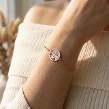 Winterscape Mother of Pearl Bracelet in rose gold, worn on a model