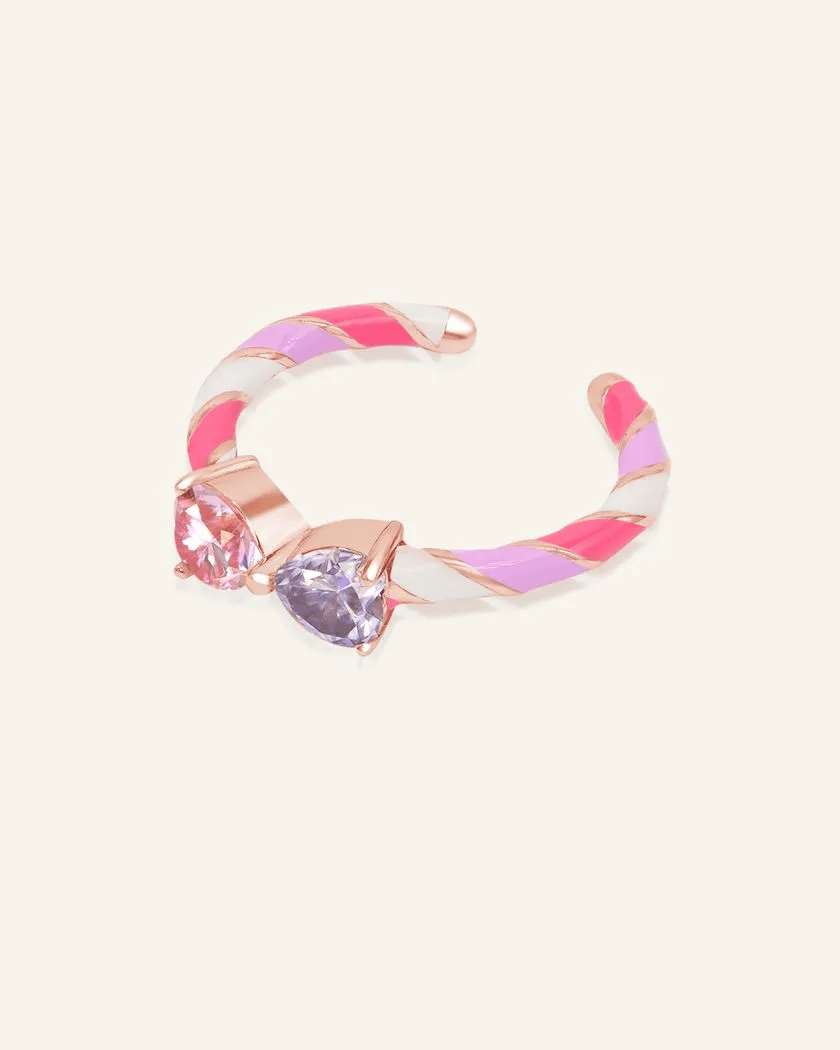 Barbie Bow Candy Cane Ring (Lilac & Pink Moissanite) - Love Estella