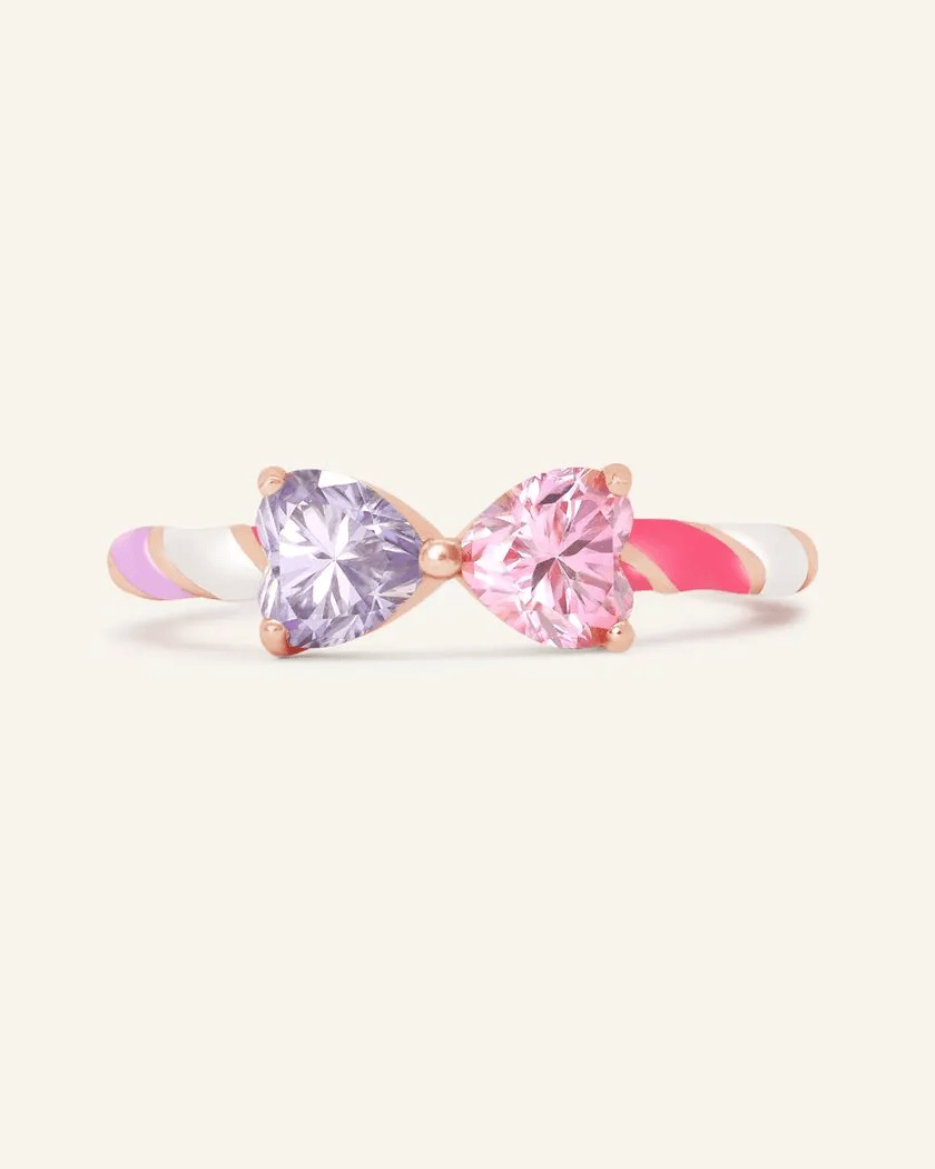 Barbie Bow Candy Cane Ring (Lilac & Pink Moissanite) - Love Estella