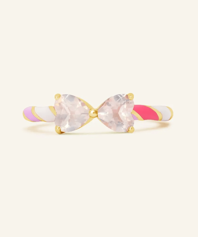 Barbie Bow Candy Cane Ring (Rose Quartz) - Love Estella