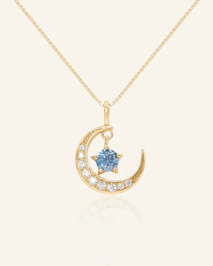 Blue Moissanite Moon Necklace - Love Estella