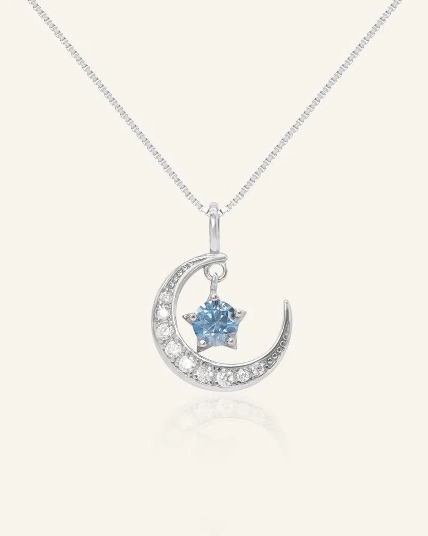 Blue Moissanite Moon Necklace - Love Estella