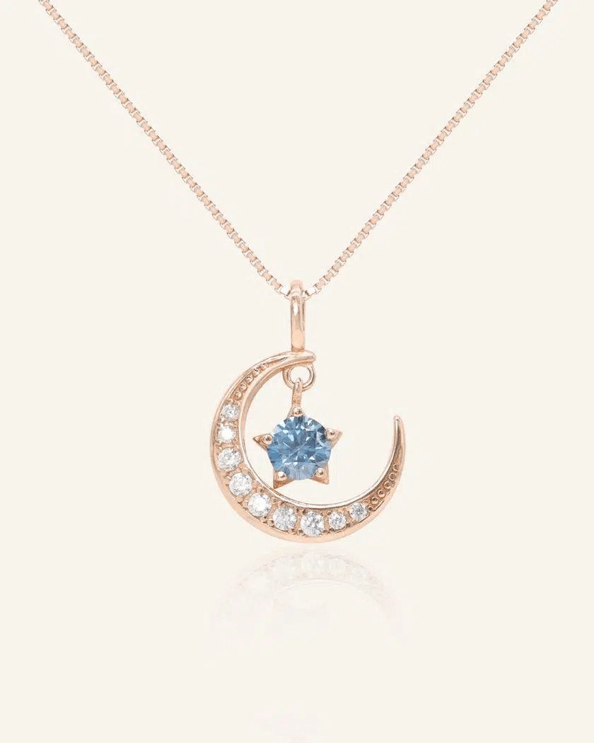 Blue Moissanite Moon Necklace - Love Estella