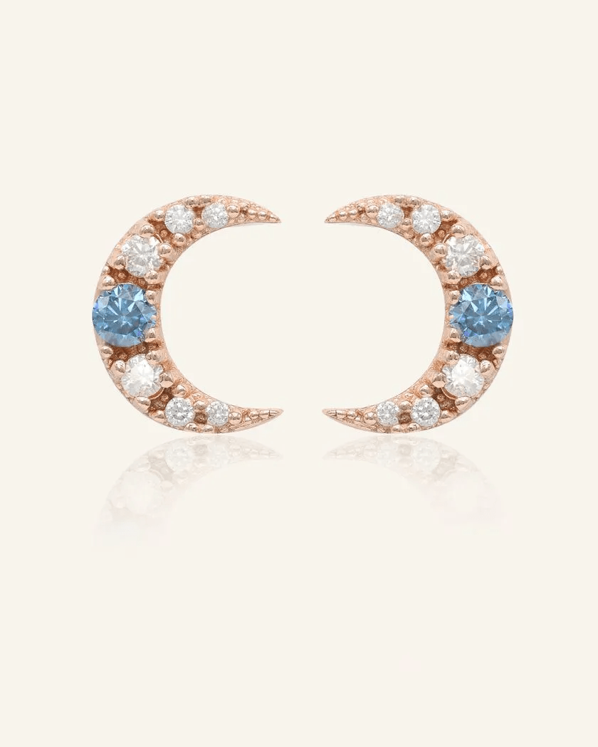 Blue Moissanite Moon Studs - Love Estella