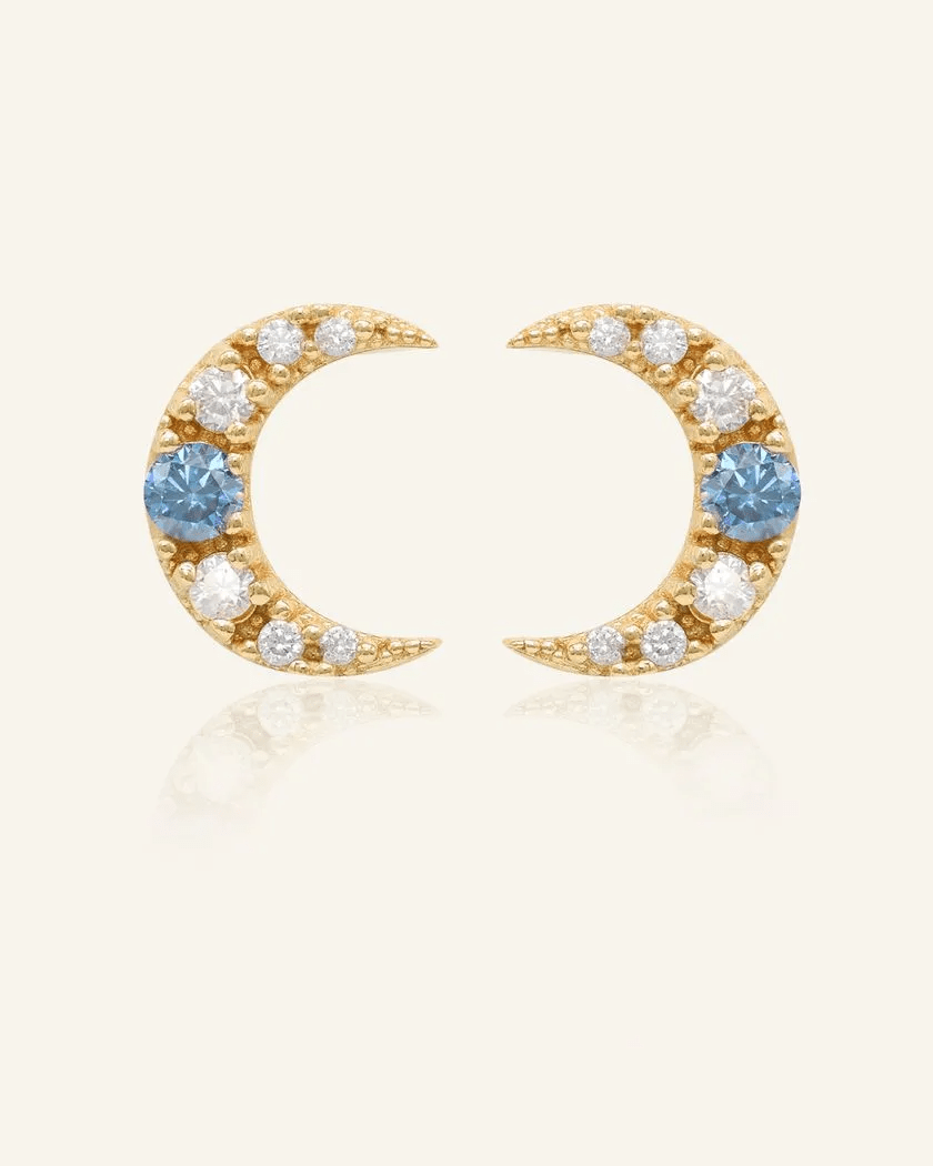 Blue Moissanite Moon Studs - Love Estella