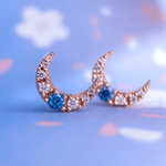 Blue Moissanite Moon Studs - Love Estella