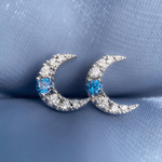 Blue Moissanite Moon Studs - Love Estella