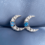 Blue Moissanite Moon Studs - Love Estella