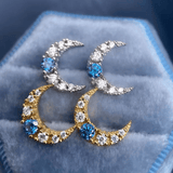 Blue Moissanite Moon Studs - Love Estella