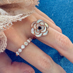 Camellia Flower Ring (Black Spinel) - Love Estella