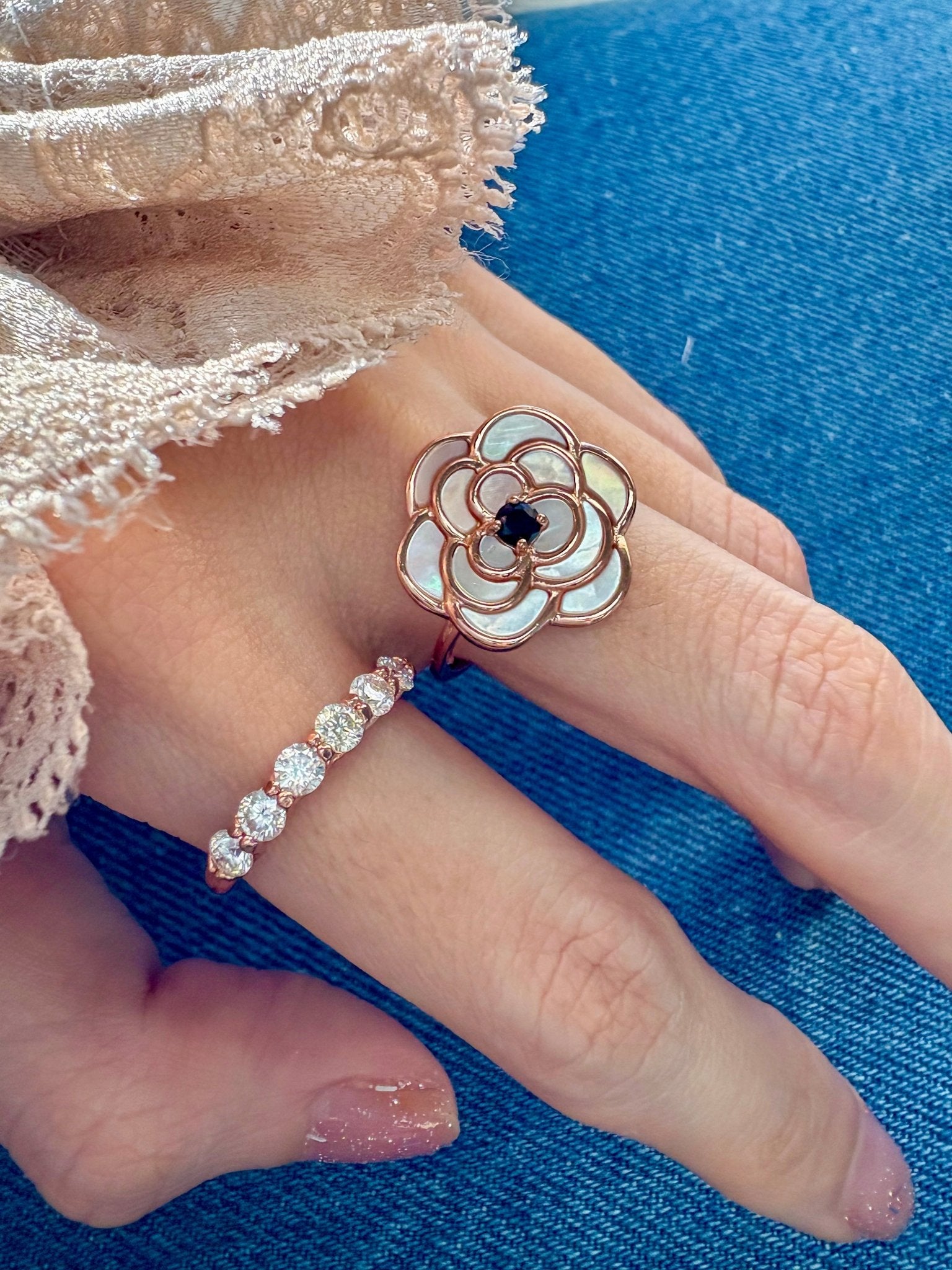 Camellia Flower Ring (Black Spinel) - Love Estella