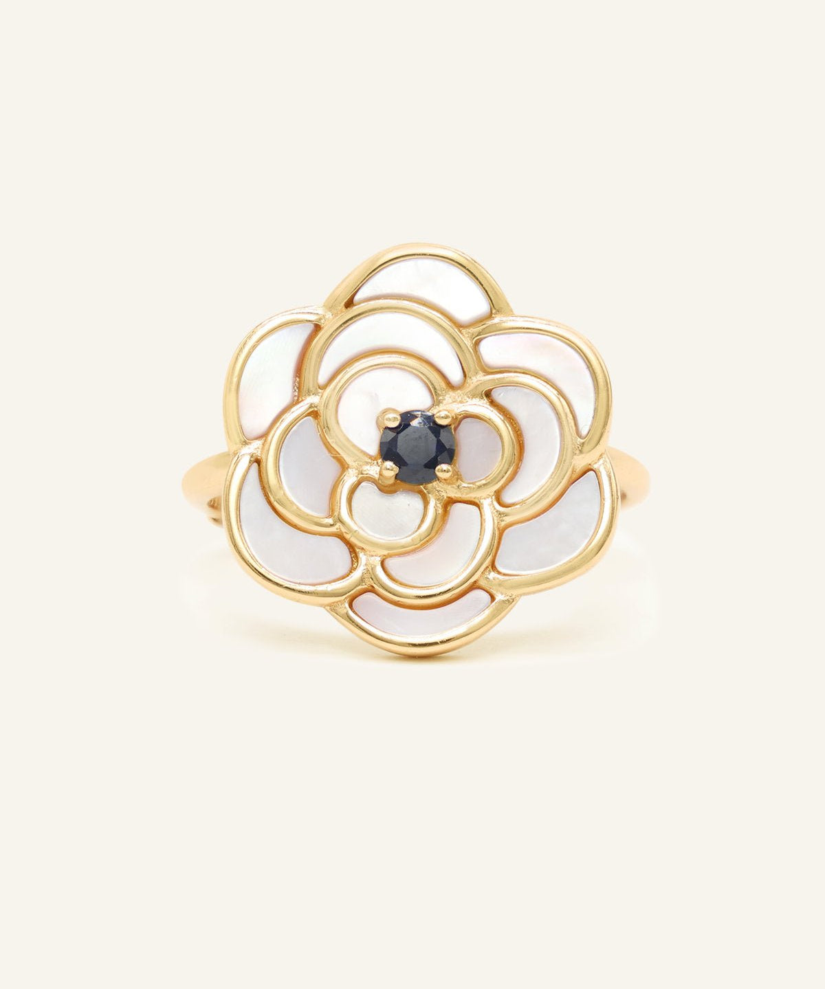 Camellia Flower Ring (Black Spinel) - Love Estella