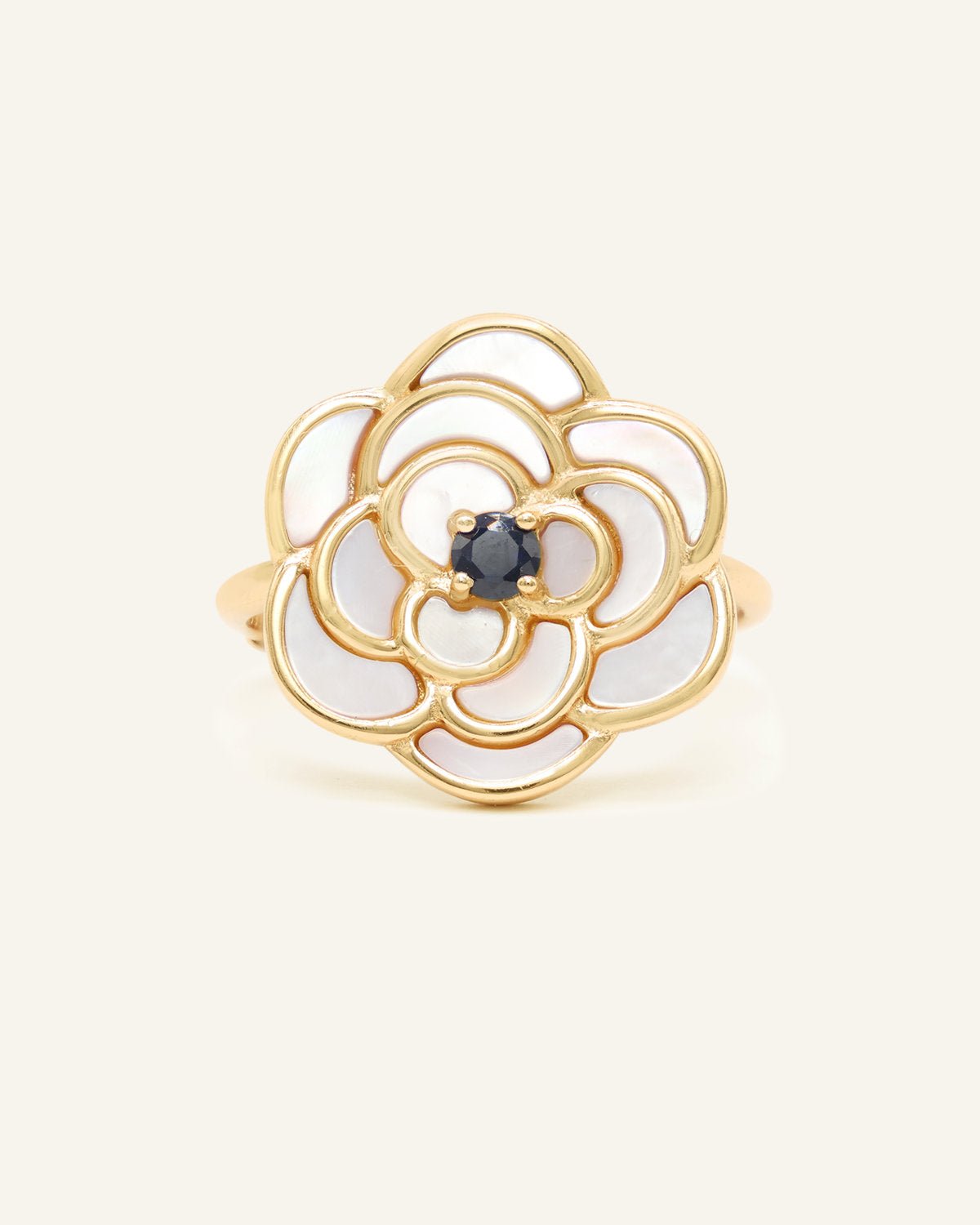 Camellia Flower Ring (Black Spinel) - Love Estella