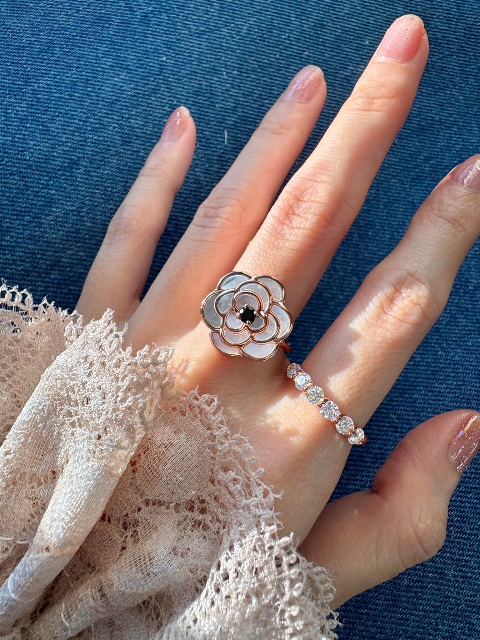 Camellia Flower Ring (Black Spinel) - Love Estella