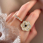 Camellia Flower Ring (Black Spinel) - Love Estella