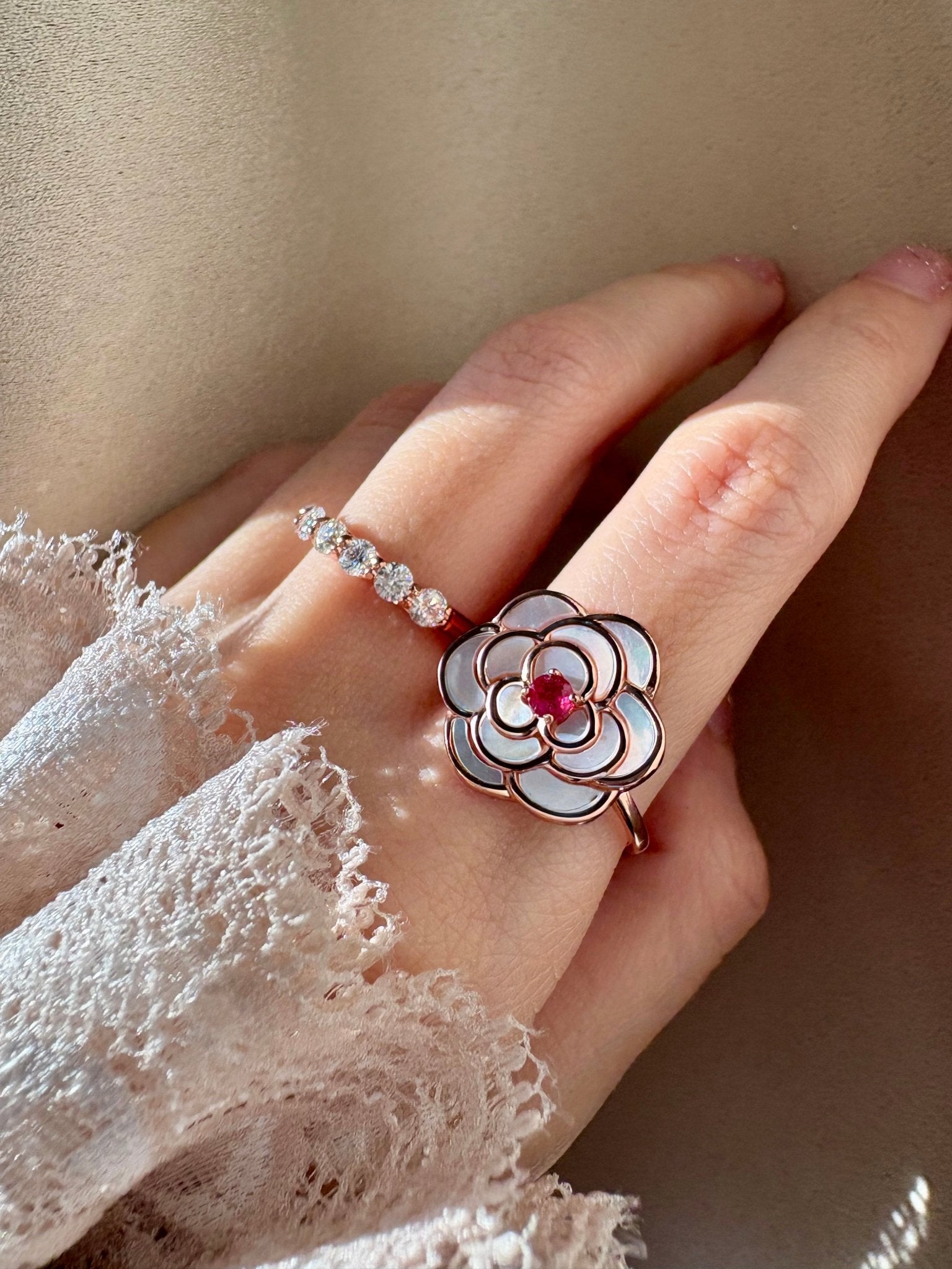 Camellia Flower Ring (Ruby) - Love Estella