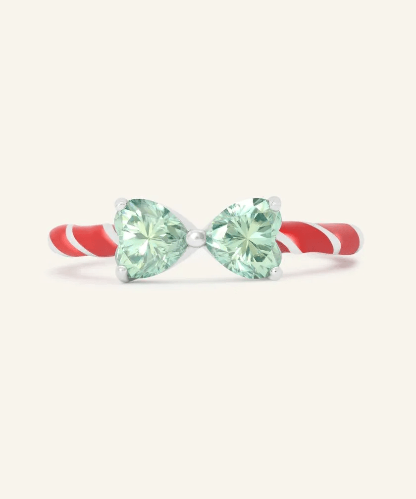 Candy Cane Ribbon Ring (Green Moissanite) - Love Estella