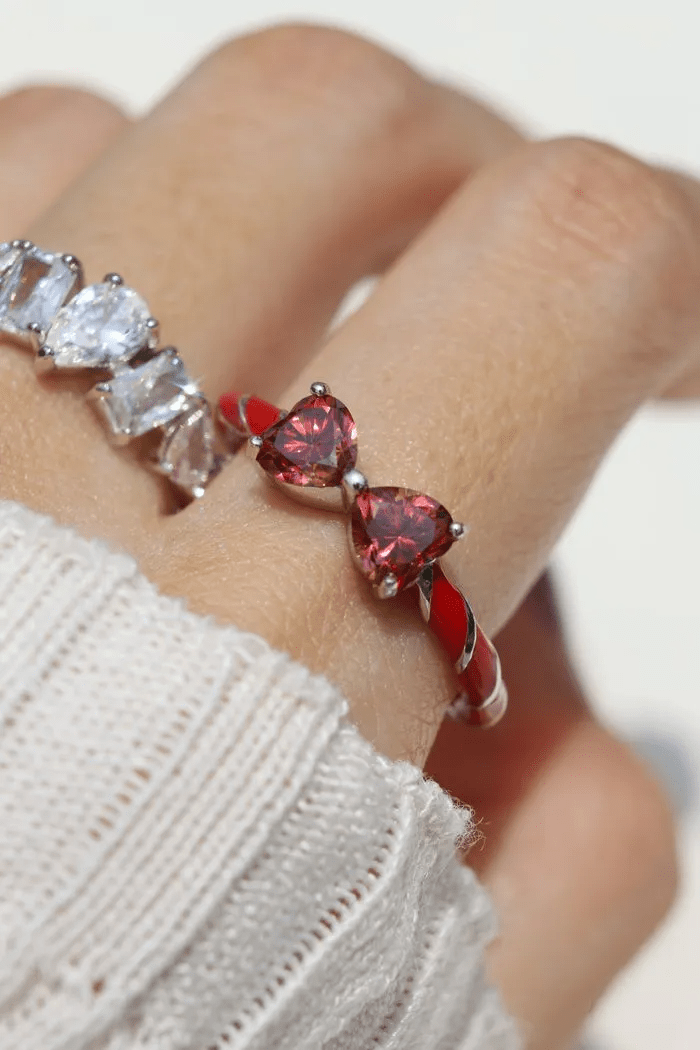 Candy Cane Ribbon Ring (Red Moissanite) - Love Estella