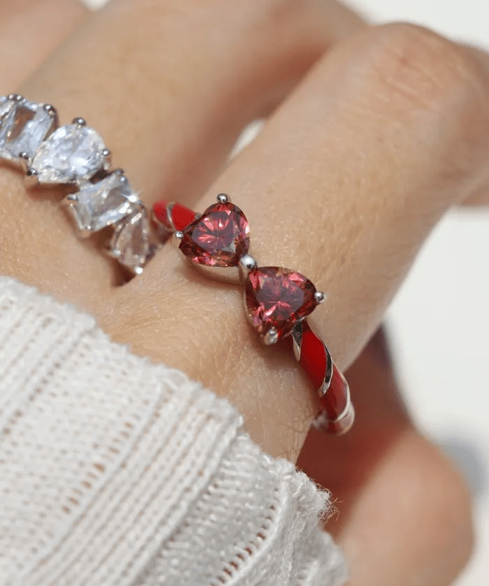 Candy Cane Ribbon Ring (Red Moissanite) - Love Estella