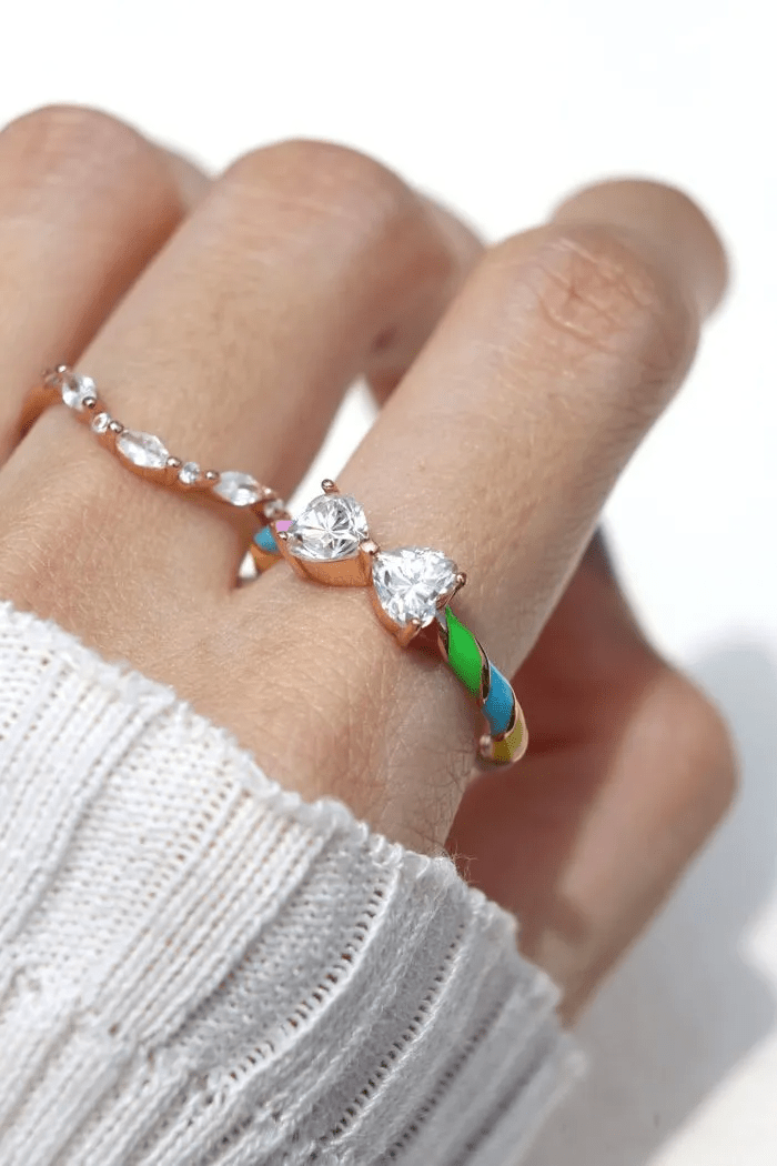 Candy Cane Ribbon Ring (White Moissanite) - Love Estella