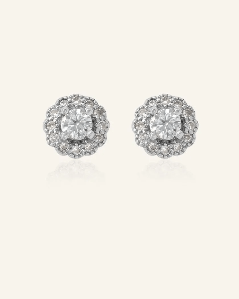 Chrome Grey Moissanite Halo Studs - Love Estella