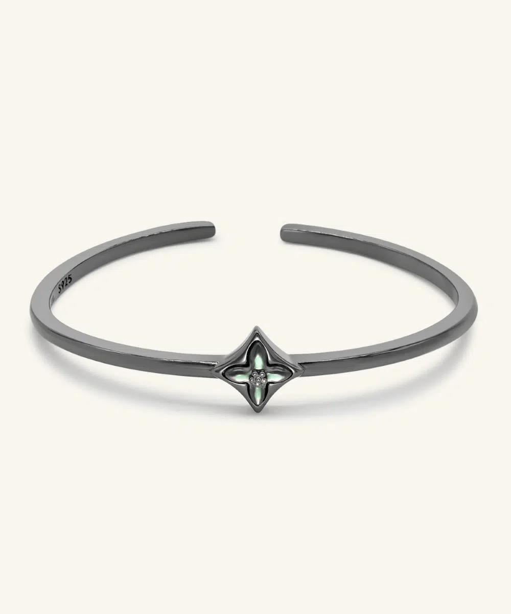 Clover Monogram Cuff (Black Mother of Pearl) - Love Estella