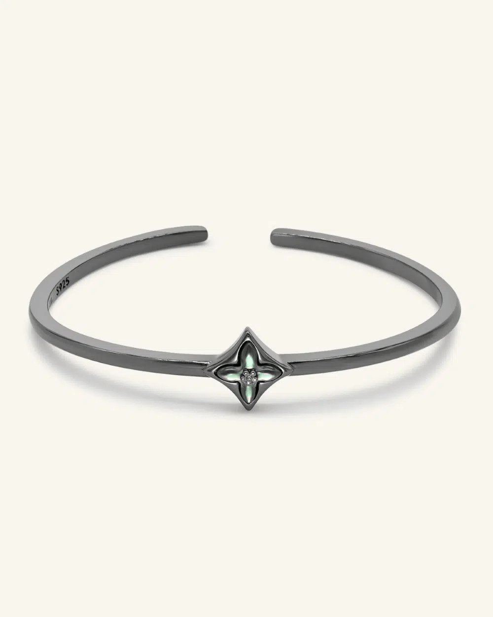 Clover Monogram Cuff (Black Mother of Pearl) - Love Estella
