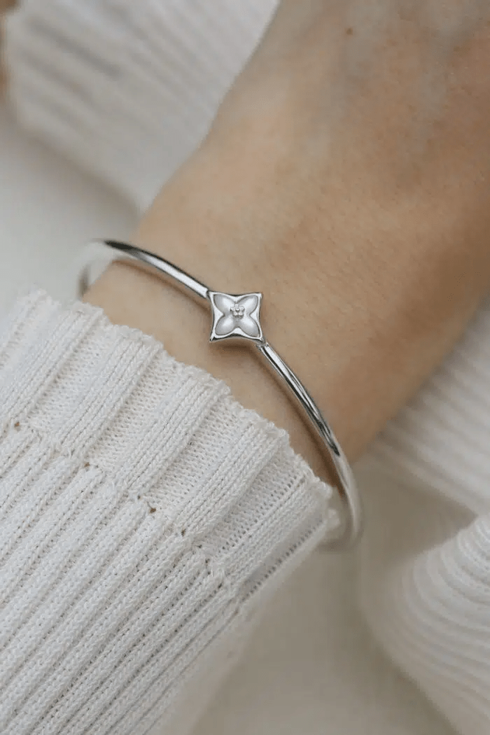 Clover Monogram Cuff (White Mother of Pearl) by Elate - Love Estella
