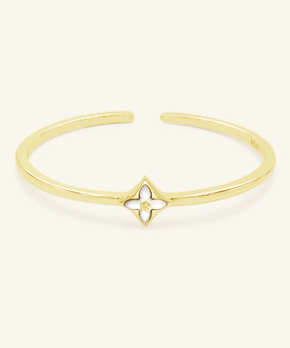 Clover Monogram Cuff (White Mother of Pearl) by Elate - Love Estella