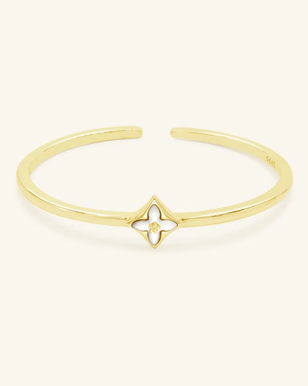 Clover Monogram Cuff (White Mother of Pearl) by Elate - Love Estella