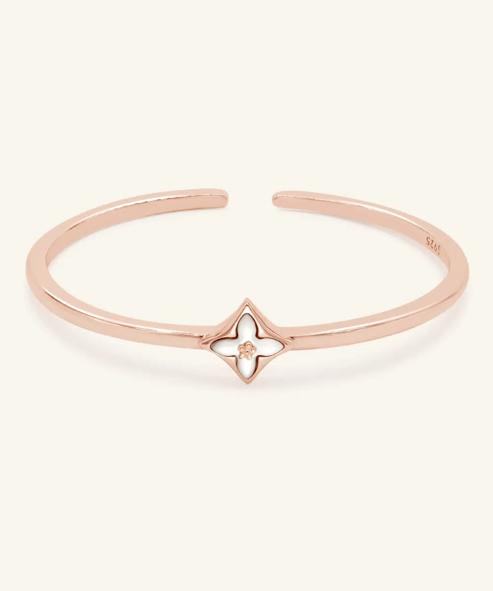 Clover Monogram Cuff (White Mother of Pearl) by Elate - Love Estella