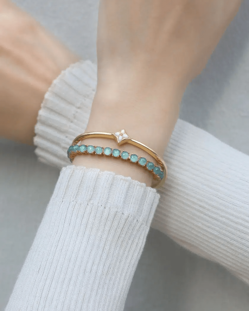 Clover Monogram Cuff (White Mother of Pearl) by Elate - Love Estella