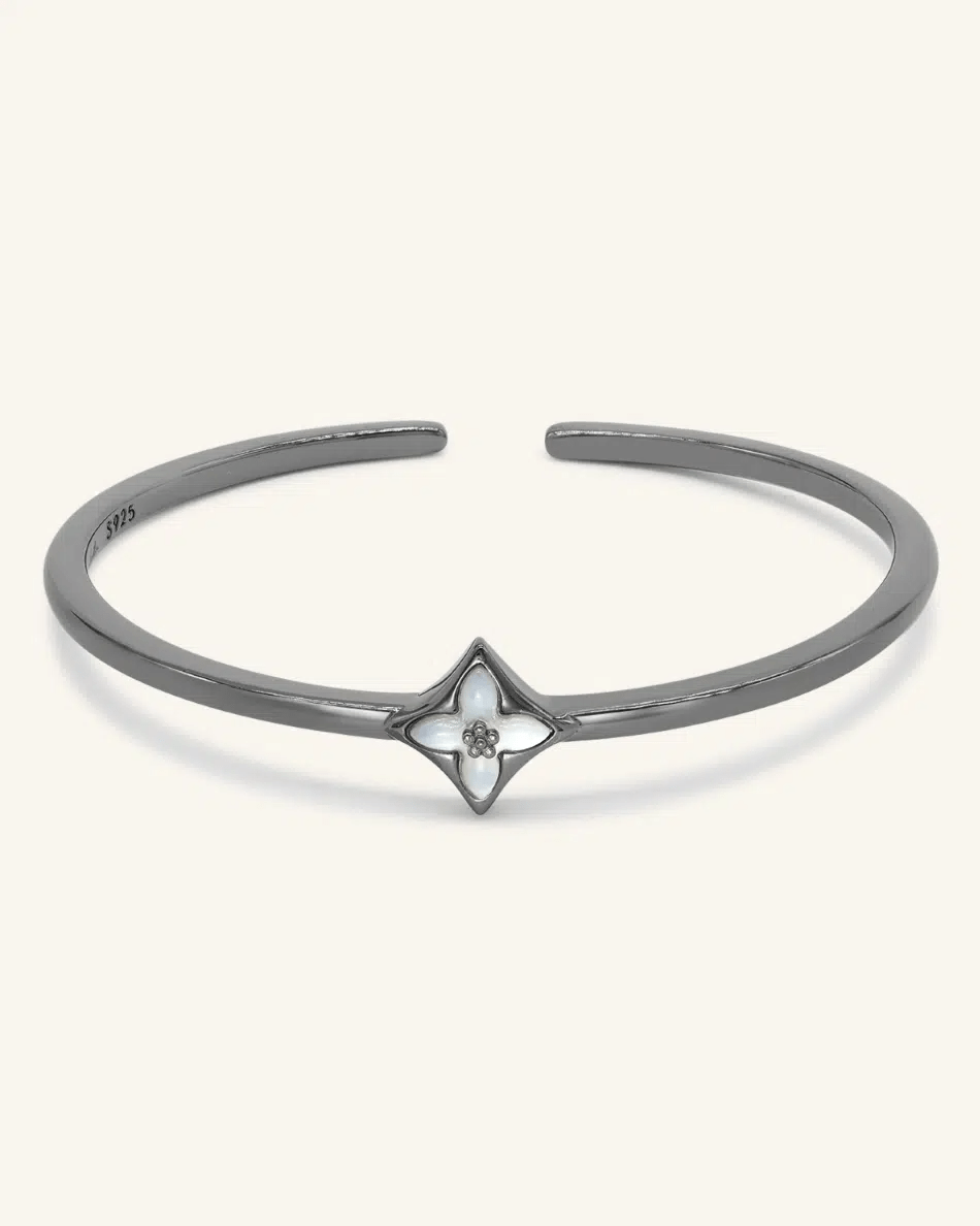 Clover Monogram Cuff (White Mother of Pearl) by Elate - Love Estella
