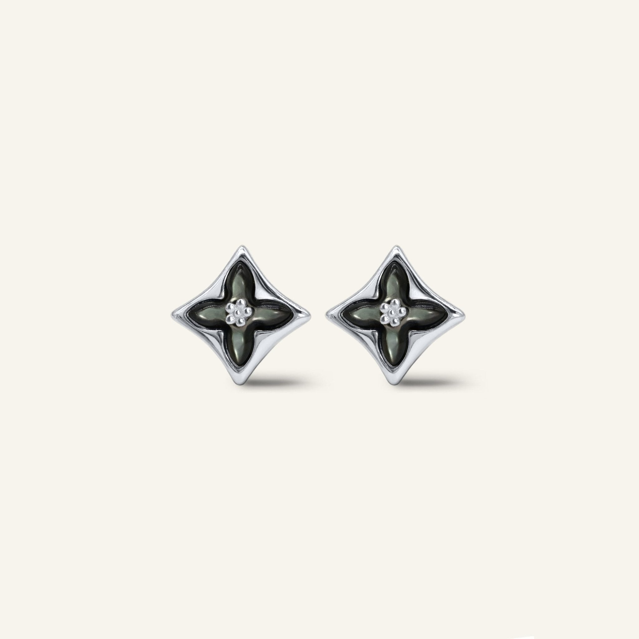 Clover Monogram Studs (Black) - Love Estella