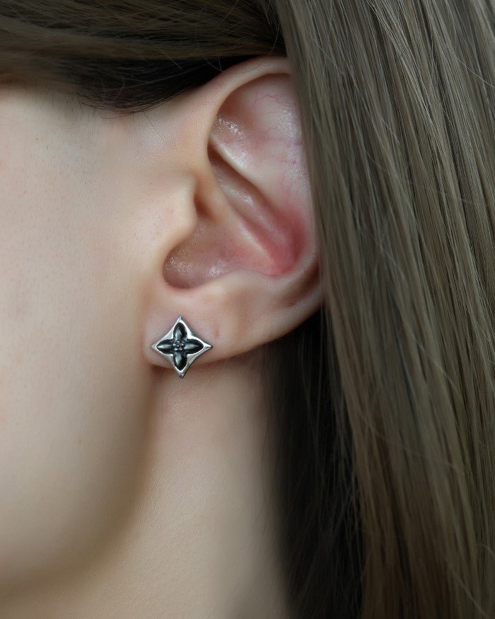 Clover Monogram Studs (Black) - Love Estella