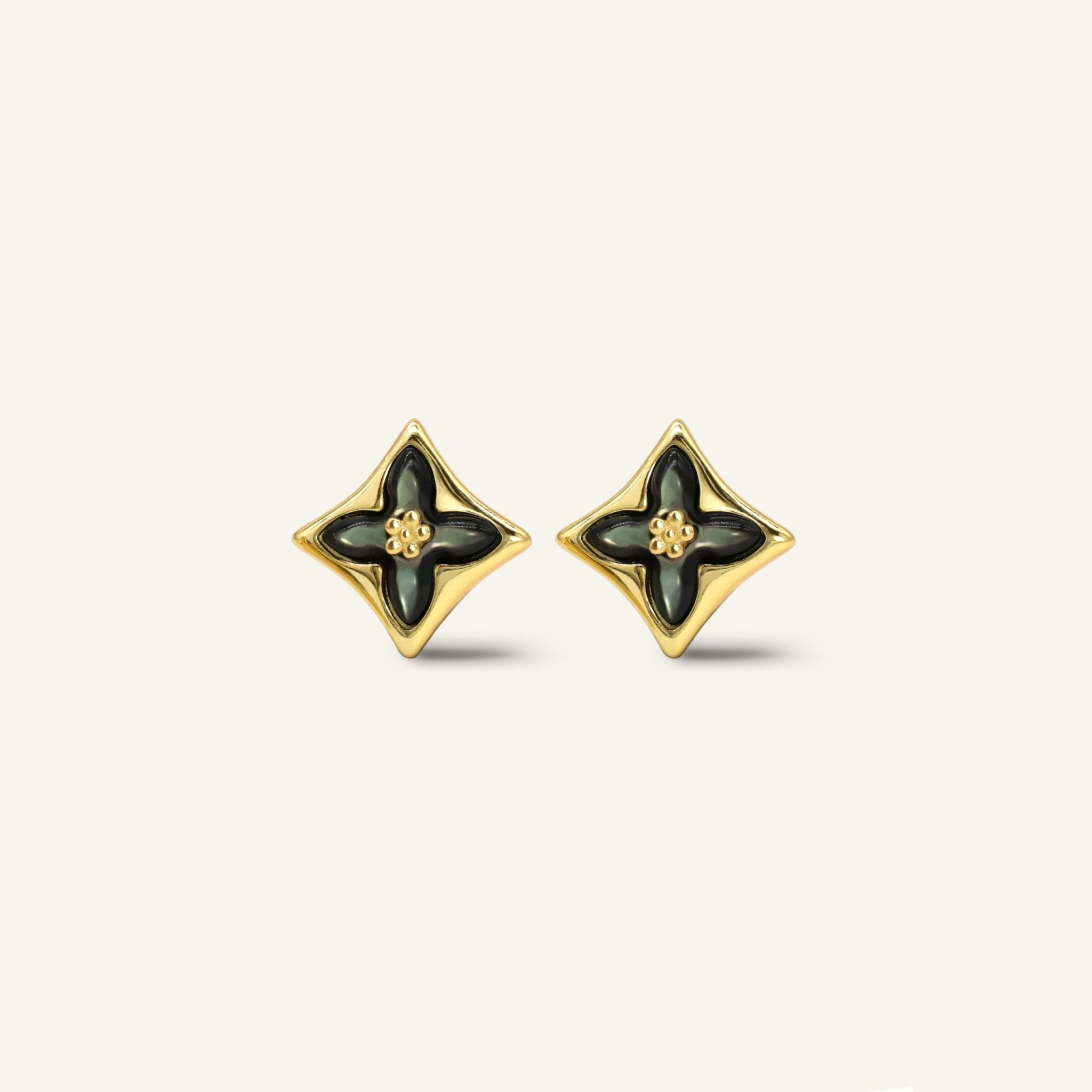 Clover Monogram Studs (Black) - Love Estella