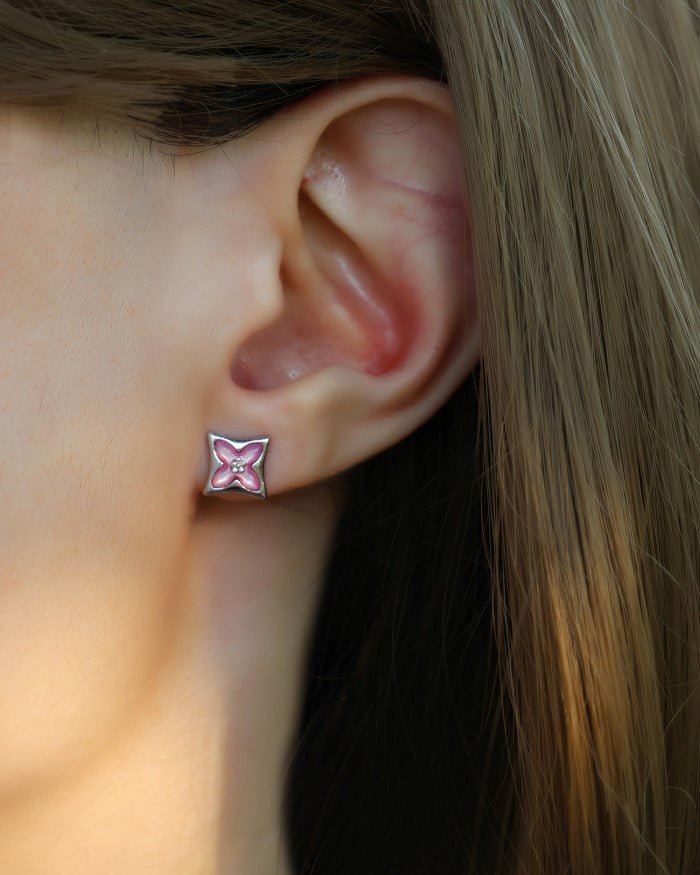 Clover Monogram Studs (Pink) - Love Estella