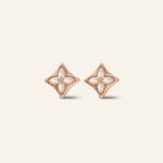 Close-up of a pair of rose gold clover monogram studs