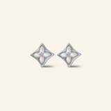 Close-up of a pair of silver clover monogram studs