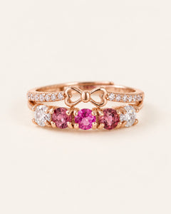 Rose gold Coquette Ribbon Bow Double Band Ring front view