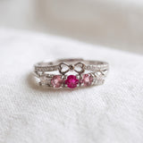 Silver Coquette Ribbon Bow Double Band Ring on ivory linen