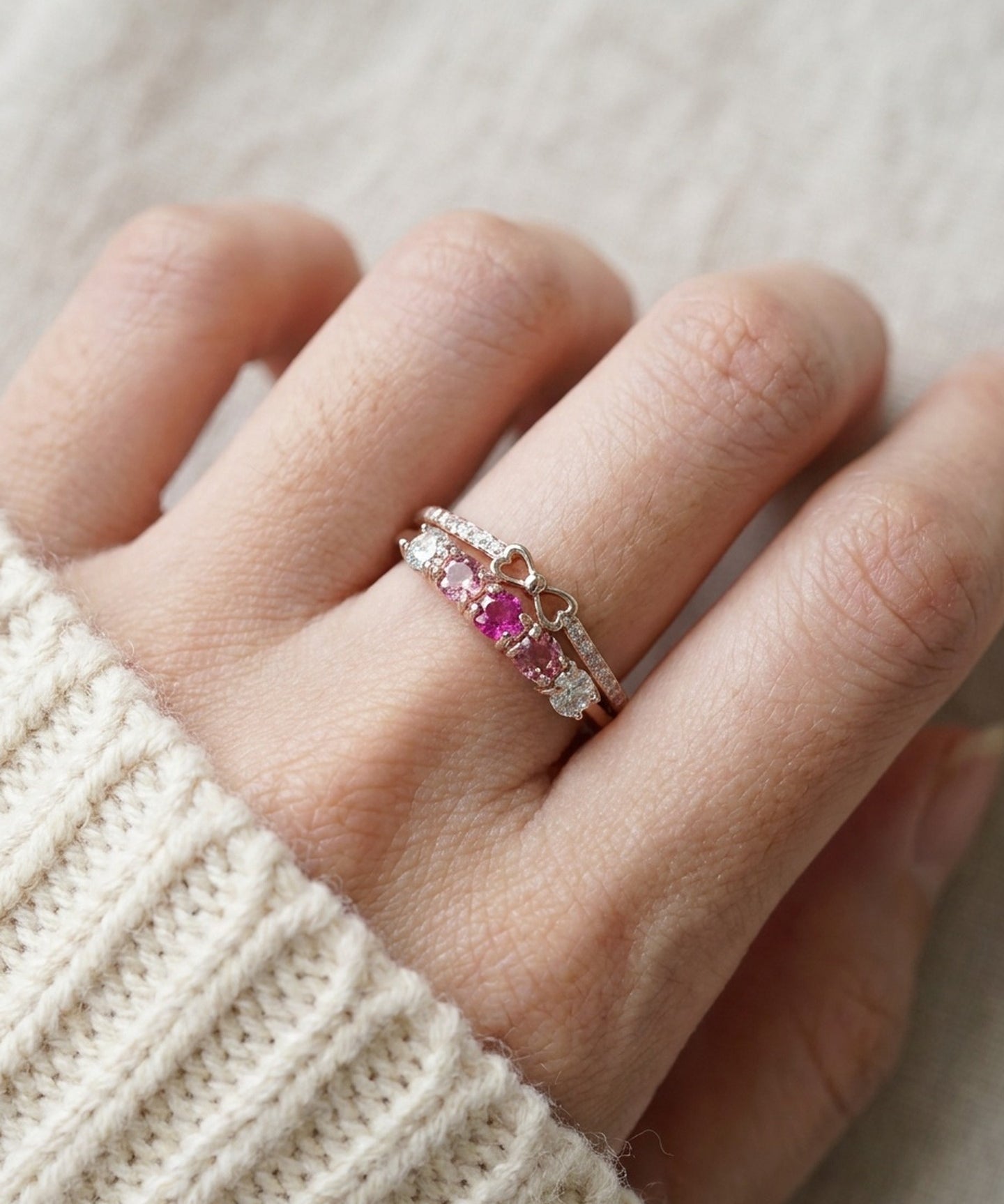 Coquette Ribbon Bow Double Band Ring worn on hand
