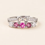Coquette Ribbon Bow Double Band Ring in silver with pink tourmaline, pink topaz and moissanite