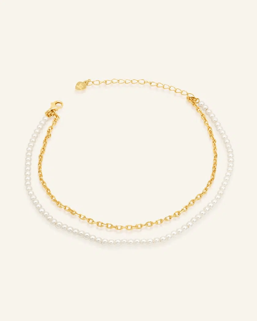 Faux Pearl Link Anklet - Love Estella