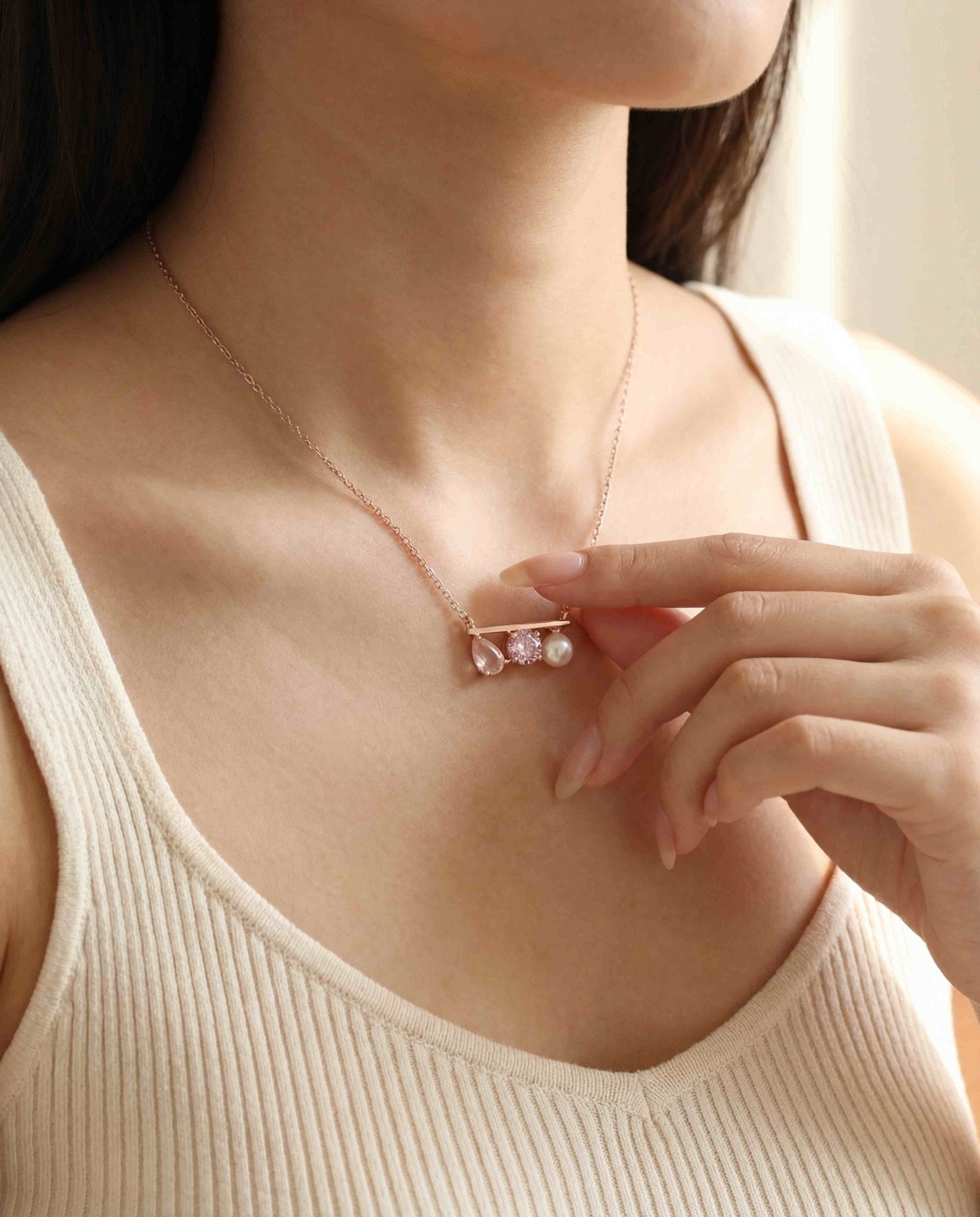 Floating Bar Necklace (Rose) - Love Estella